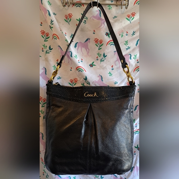 Coach Handbags - NWOT Y2K Vintage Coach Ashley Black Leather & Metallic Snake Hobo Purse Bag